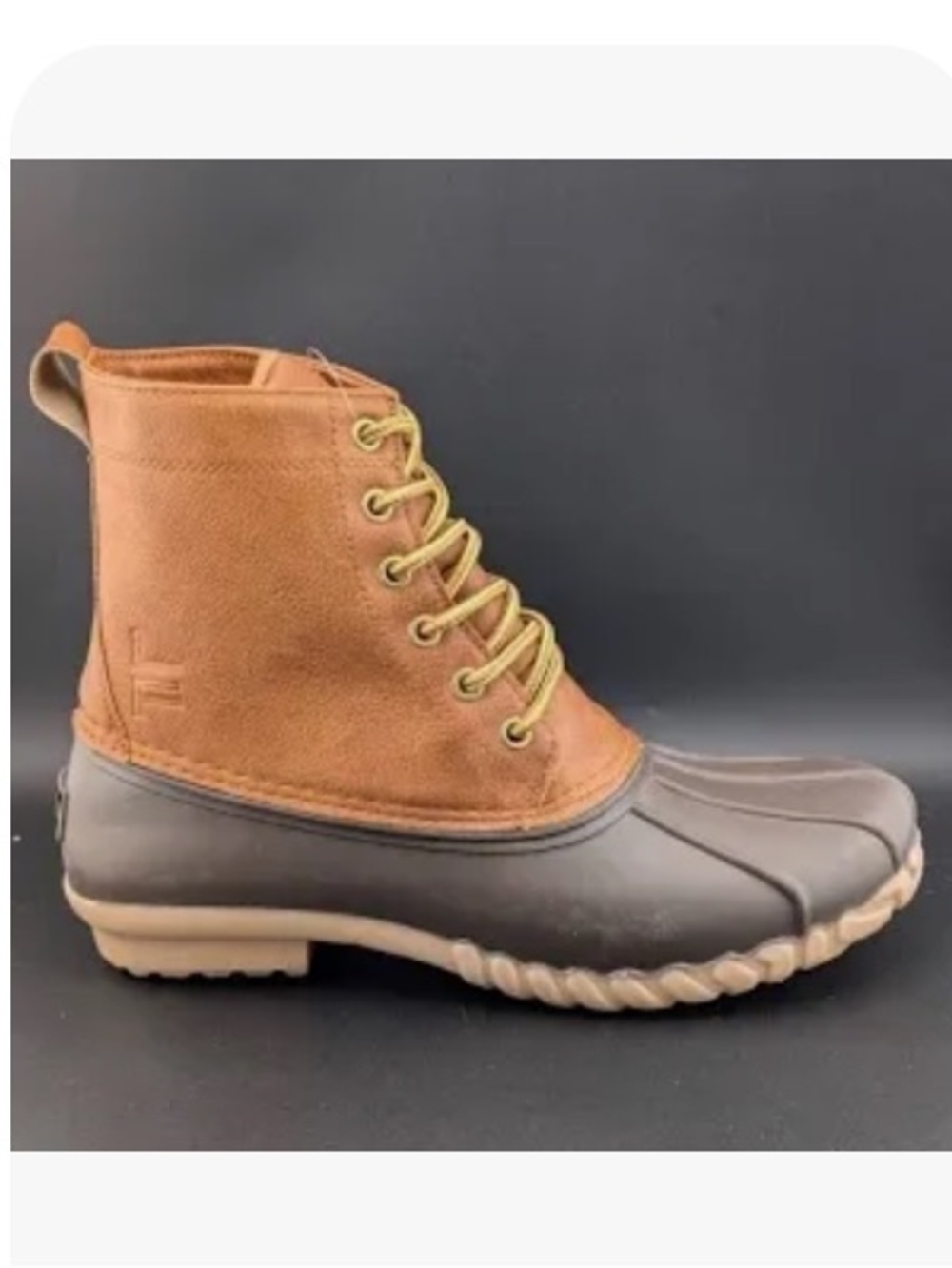 LONDON FOG Tan and Brown Leather Seth Memory Foam Waterproof Duck Boot 12 NIB